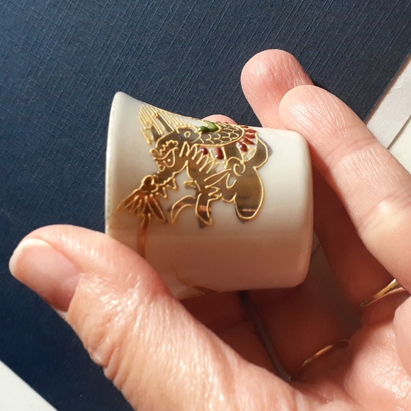 👉*RARE 40s* JAPANESE DRAGONWARE SINGING BIRD SAKI SET w/ GEISHA LITHOGRAPH CUPS - Picture 6 of 10